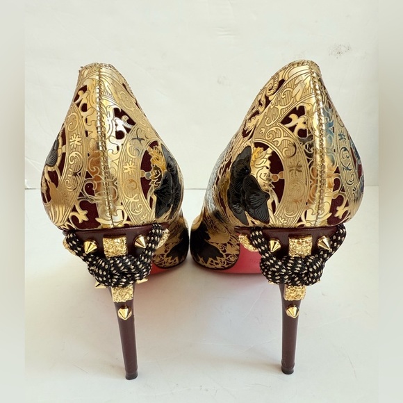 Christian Louboutin Black Gold Floral Laser Samurai Kanzai 85mm pumps EU 41 - Picture 5 of 11